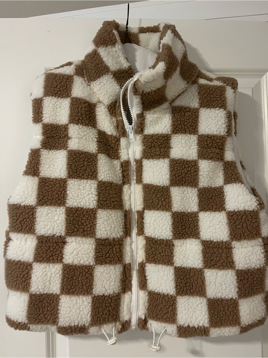 Altar'd State Jackets & Blazers - Altar'd State Brown & Cream Checkered Sherpa Vest